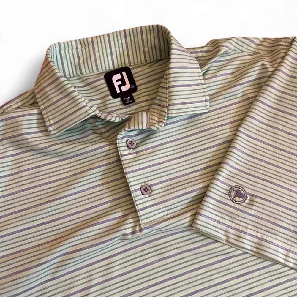 FootJoy FJ Golf Polo Shirt Light Green w/ Gray Stripes Men's Large